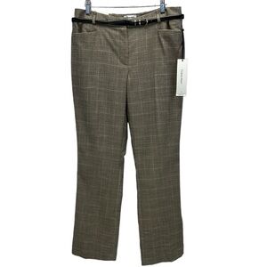 Calvin Klein Modern Fit Flat Front Plaid Trouser Pants - Dark Grey / White - 8